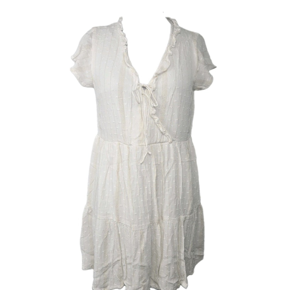 Altar'd State Klaudia F-145 White Crinkle Textured Gauzy Mini Dress Small S